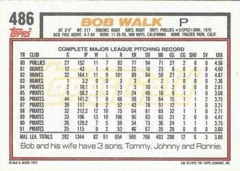 1992 Topps - Gold Winners #486 Bob Walk Back
