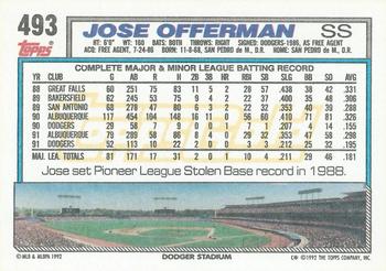 1992 Topps - Gold Winners #493 Jose Offerman Back