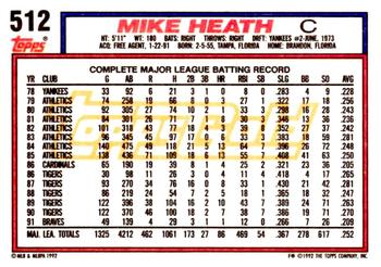 1992 Topps - Gold Winners #512 Mike Heath Back