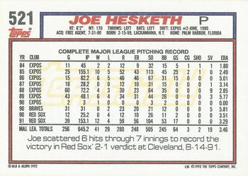 1992 Topps - Gold Winners #521 Joe Hesketh Back