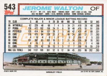 1992 Topps - Gold Winners #543 Jerome Walton Back