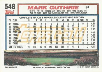 1992 Topps - Gold Winners #548 Mark Guthrie Back
