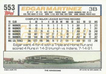 1992 Topps - Gold Winners #553 Edgar Martinez Back
