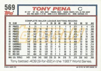 1992 Topps - Gold Winners #569 Tony Pena Back