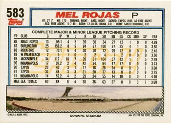 1992 Topps - Gold Winners #583 Mel Rojas Back