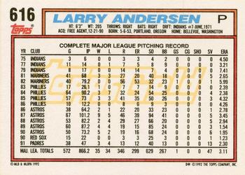 1992 Topps - Gold Winners #616 Larry Andersen Back