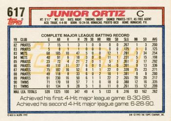 1992 Topps - Gold Winners #617 Junior Ortiz Back