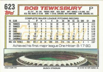 1992 Topps - Gold Winners #623 Bob Tewksbury Back