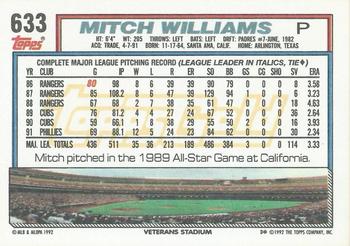 1992 Topps - Gold Winners #633 Mitch Williams Back