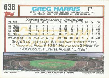 1992 Topps - Gold Winners #636 Greg Harris Back
