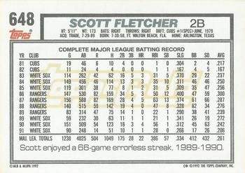 1992 Topps - Gold Winners #648 Scott Fletcher Back