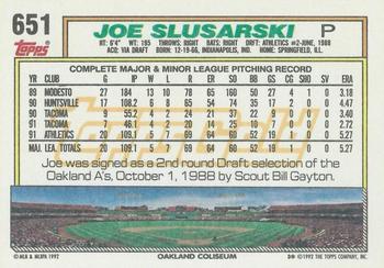 1992 Topps - Gold Winners #651 Joe Slusarski Back