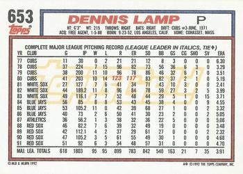 1992 Topps - Gold Winners #653 Dennis Lamp Back