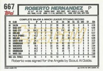 1992 Topps - Gold Winners #667 Roberto Hernandez Back