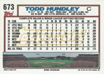 1992 Topps - Gold Winners #673 Todd Hundley Back
