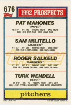 1992 Topps - Gold Winners #676 Pat Mahomes / Sam Militello / Roger Salkeld / Turk Wendell Back