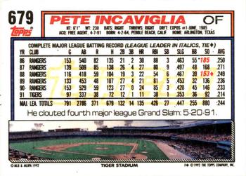 1992 Topps - Gold Winners #679 Pete Incaviglia Back