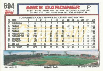 1992 Topps - Gold Winners #694 Mike Gardiner Back