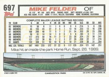 1992 Topps - Gold Winners #697 Mike Felder Back