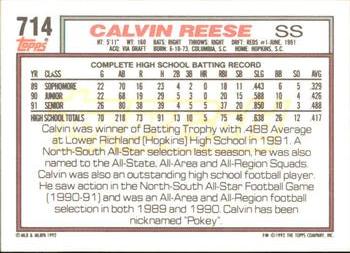 1992 Topps - Gold Winners #714 Calvin Reese Back