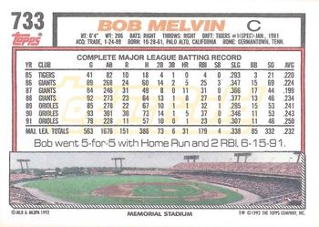 1992 Topps - Gold Winners #733 Bob Melvin Back