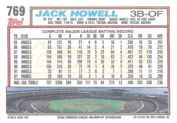 1992 Topps - Gold Winners #769 Jack Howell Back