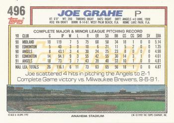 1992 Topps - Gold Winners #496 Joe Grahe Back