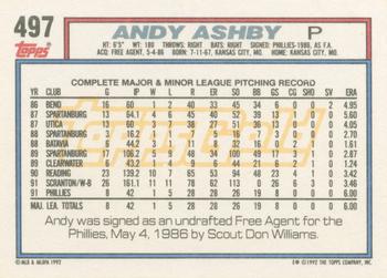 1992 Topps - Gold Winners #497 Andy Ashby Back