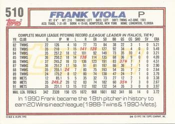 1992 Topps - Gold Winners #510 Frank Viola Back