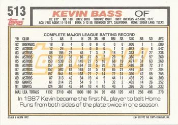 1992 Topps - Gold Winners #513 Kevin Bass Back