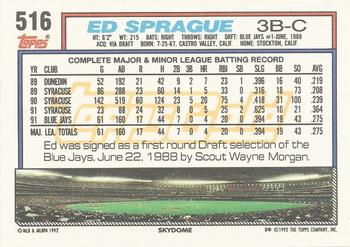 1992 Topps - Gold Winners #516 Ed Sprague Back