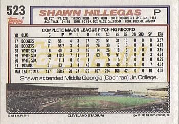 1992 Topps - Gold Winners #523 Shawn Hillegas Back