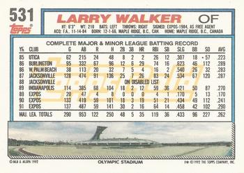 1992 Topps - Gold Winners #531 Larry Walker Back