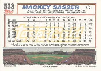 1992 Topps - Gold Winners #533 Mackey Sasser Back