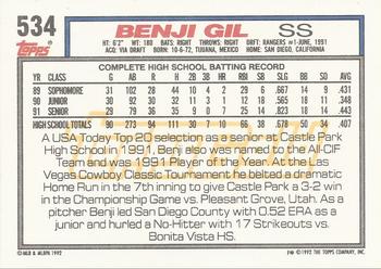 1992 Topps - Gold Winners #534 Benji Gil Back