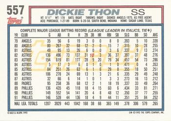 1992 Topps - Gold Winners #557 Dickie Thon Back