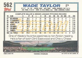 1992 Topps - Gold Winners #562 Wade Taylor Back