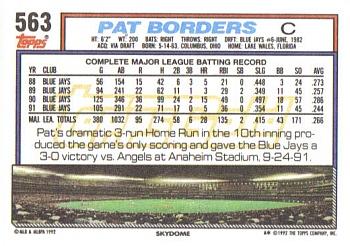 1992 Topps - Gold Winners #563 Pat Borders Back