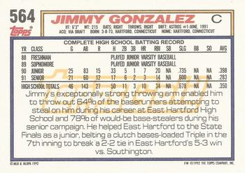 1992 Topps - Gold Winners #564 Jimmy Gonzalez Back