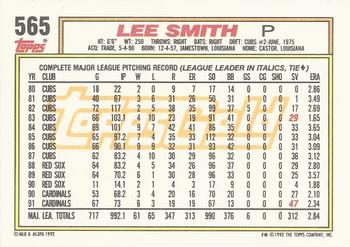 1992 Topps - Gold Winners #565 Lee Smith Back