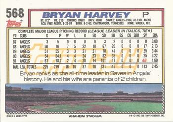 1992 Topps - Gold Winners #568 Bryan Harvey Back