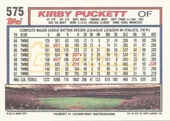 1992 Topps - Gold Winners #575 Kirby Puckett Back