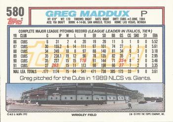1992 Topps - Gold Winners #580 Greg Maddux Back