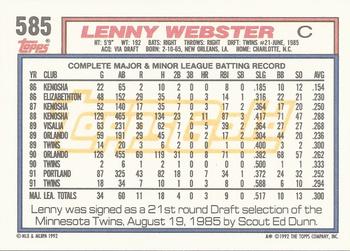 1992 Topps - Gold Winners #585 Lenny Webster Back