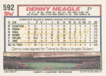 1992 Topps - Gold Winners #592 Denny Neagle Back