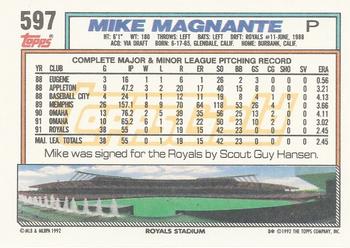 1992 Topps - Gold Winners #597 Mike Magnante Back
