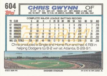 1992 Topps - Gold Winners #604 Chris Gwynn Back