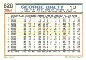 1992 Topps - Gold Winners #620 George Brett Back
