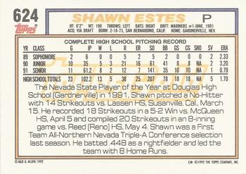 1992 Topps - Gold Winners #624 Shawn Estes Back