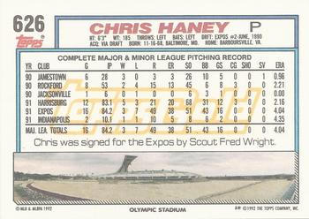 1992 Topps - Gold Winners #626 Chris Haney Back